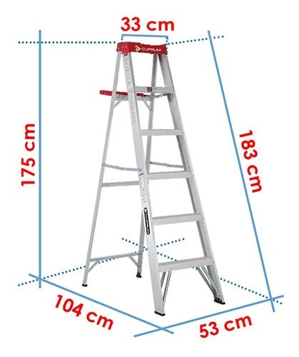 Escalera De Aluminio Tijera Cuprum C-2312-06n Gris/rojo - Imagen 6