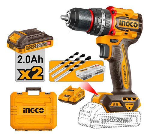 Taladro Atornillador Percutor Ingco Brushless 55nm Compa Col Naranja 50 - Imagen 2