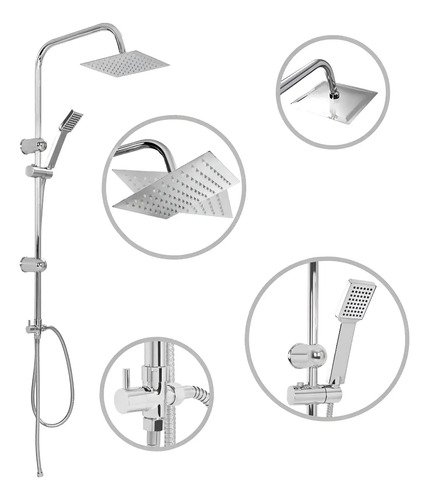 Barral Columna Baño Ducha Acero+ Roseta+ Teléfono+ Colillas Gris