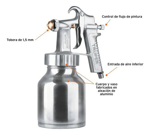Pistola De Pintar Tarro Aluminio 1 Litro Truper Profesional Color Plateado - Imagen 2