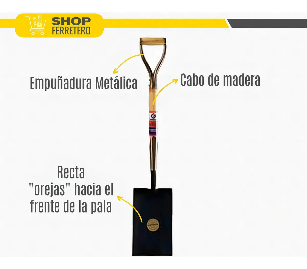 Pala Jardinería Gherardi Punta Recta Mango Madera 77cm Marrón Claro - Imagen 4