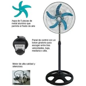 Ventilador 5 Aspas Metálicas Pedestal Negro/cromado Metal Aluminio