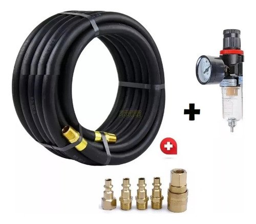 Manguera Compresor 10m + Trampa Agua + Acoples - Tyt Negro