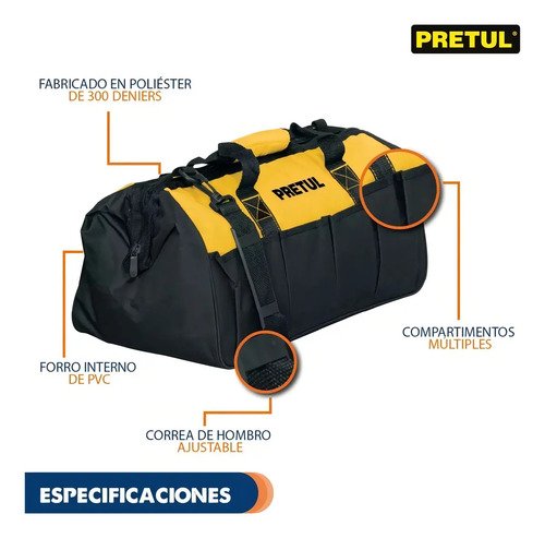 Maletin Porta Herramientas Bolso Pretul Male-18p Largo 45 Cm Color Negro - Imagen 2
