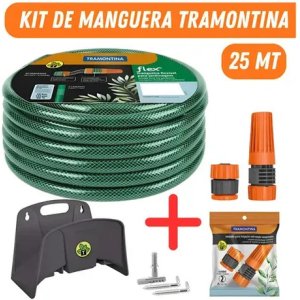 Kit Manguera Malla Riego 25m C/soporte Puntero Tramontina Amarillo