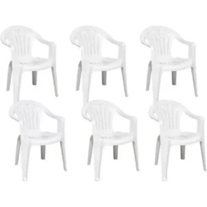 Set De 6 Sillas Plastico Pvc Reforzada Blanca Peso 182kg  Blanco