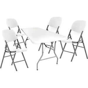 Juego De Jardín Mesa Rectangular 1,80 Mt + 4 Sillas Pvc Hdep Blanco