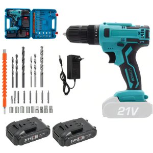 Taladro Atornillador Percutor 10mm 2 Baterías + Accs Azul