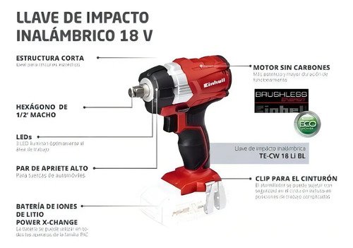 Pistola De Impacto Inalámbrica 18 V Brushless - Einhell Rojo - Imagen 3