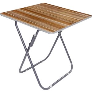 Mesa Plegable En Acero Inoxidable Y Mdf 60x60cm Altura 70cm Marrón Claro/gris