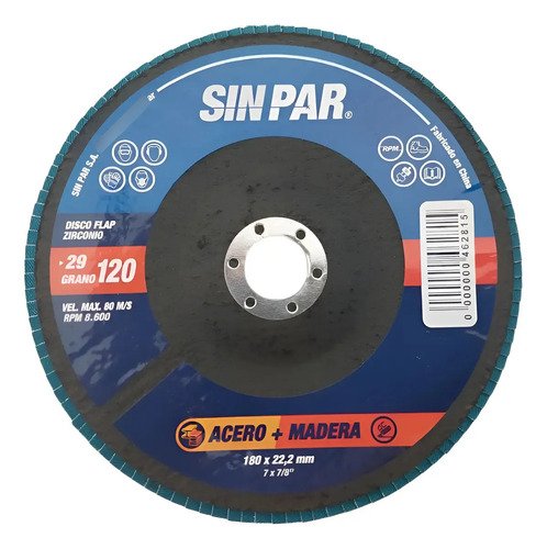 Disco Flap Sin Par 180 Mm Zirconio Metal Y Madera Caja X 5 Grano 80 - Imagen 2