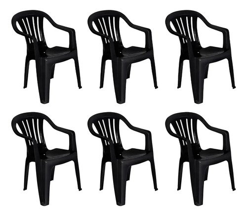 Set X6 Sillas De Plástico Blanca Bela Vista 182kg Mor Negro