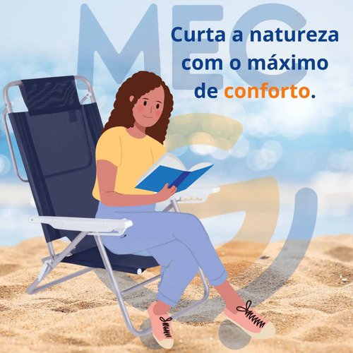 Silla Reclinable De Aluminio De 6 Posiciones De Verano Praia Mor Color Blue Azul - Imagen 7