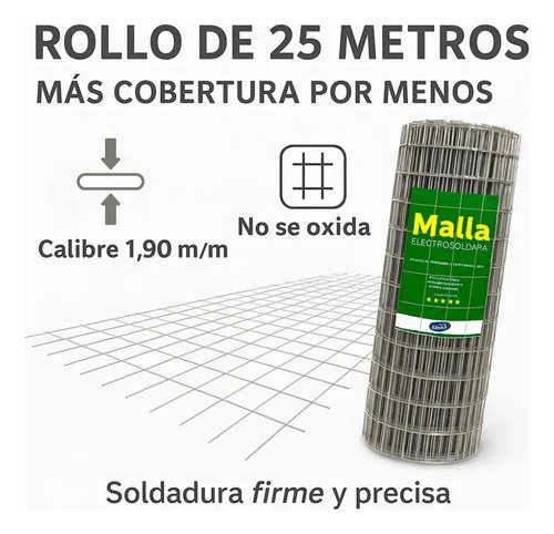 Tejido Malla Electrosoldada Galvanizada Rollo 1.0m X 25 Mts Color Alumino - Imagen 6