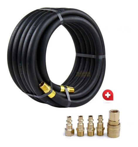 Manguera Compresor Reforzada 10 Metros + Acoples Oferta Negro