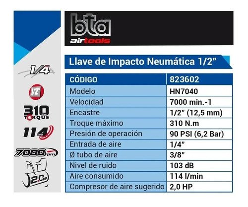 Llave De Impacto Neumatica Encastre 1/2 Bta Nueva +dados Plateado/negro - Imagen 5