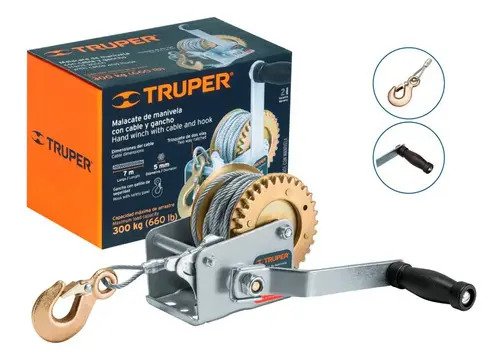 Malacate Con Manivela 300 Kg Con Cable Acero 7m Truper Maw-27c