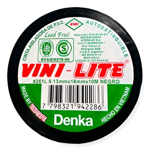 Cinta Aislante Vini Lite Mate Negra De Pvc De 10 M Negro
