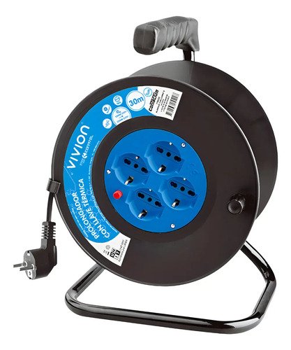 Carrete Enrollador 30m Vivion 4 Tomas Azul/negro Eléctrico Hogar