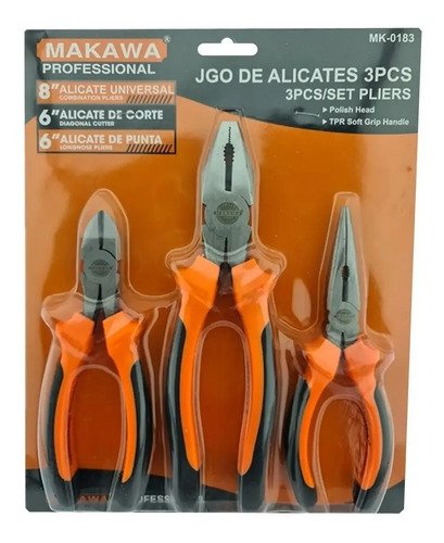 Set De Alicates 3 Piezas Makawa Mk-0183 Con Mango Ergonómico