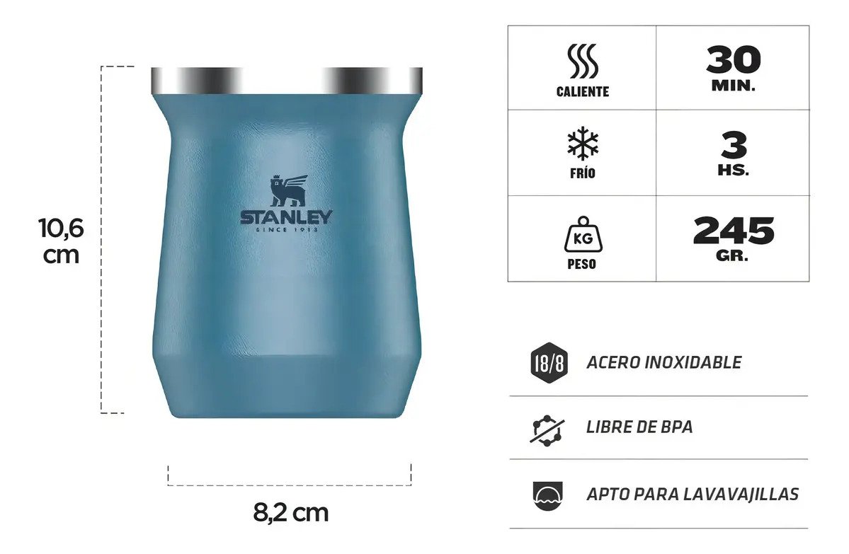 Combo Stanley Clásico, Termo Classic 940ml + Mate Acero Inox. 230ml + Bombilla - Azul Hammertone - Imagen 6