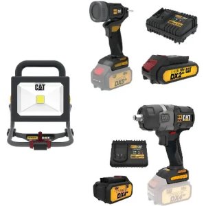 Llave De Impacto 700 Nm + Foco Led 18v + Linterna 18v + Bateria Y Cargador Cat Negro