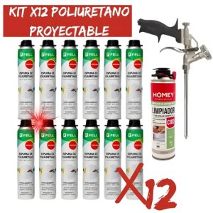 Kit Espuma Proyectable X12 + Pistola Y Limpiador Poliuretano