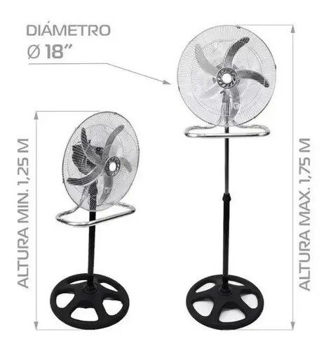 Ventilador 3 En 1 Embassy Fe-18b Aspas Metal Oscilante 18 Plateado 45.72 Cm 5 - Imagen 8