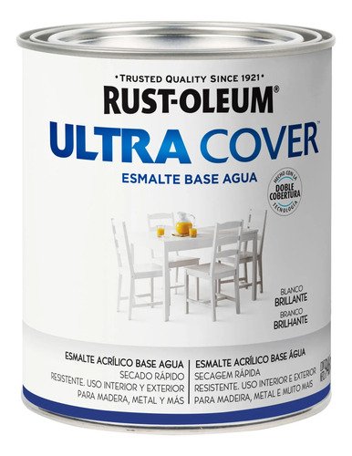 Pintura Esmalte Al Agua Ultra Cover Rust Oleum 0,9lt Blanco Brillante