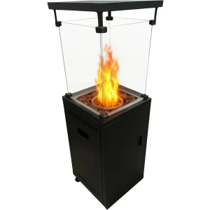 Estufa A Gas 13 Kg Exterior Interior Vidrio Cuadrada Con Piedras Volcanicas Negro