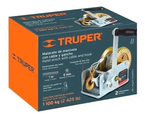 Malacate Con Manivela 300 Kg Con Cable Acero 7m Truper Maw-27c - Imagen 3