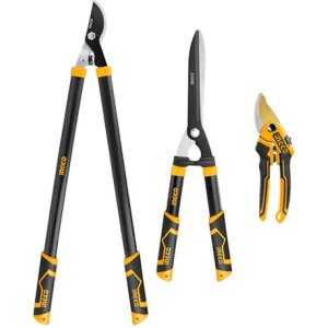 Set De Tijeras De Podar Corte Jardin 3 Piezas Ingco Color Amarillo