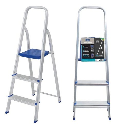 Escalera De Aluminio, 3 Peldaños, Tijeras, Capacidad 120 Kg Más Plateado - Imagen 2