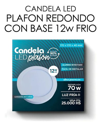 Plafón Led Circular Candela 12w Blanco Frío Techo 17cm - Imagen 3