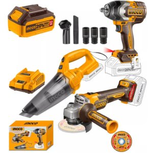 Kit Llave Impacto 850nm + Amoladora + Aspiradora Ingco