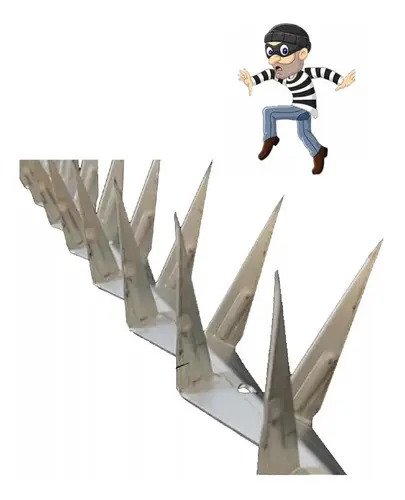 Pinchos De Seguridad Para Muros Y Perímetros En Forma De V Con Doble Punta - Pack De 35 Unidades Plateado