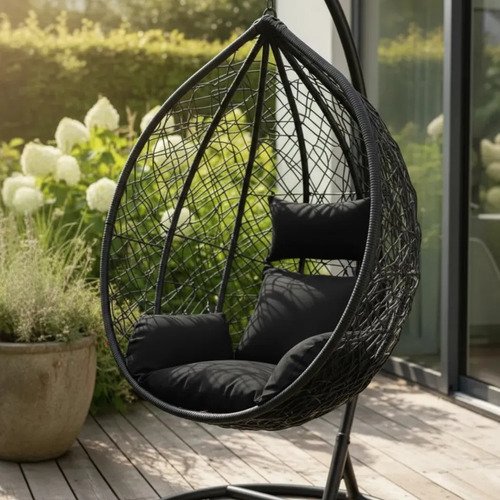 Hamaca Nido Colgante Estructura Metalica Jardín Terraza Lcm Negro Nido - Imagen 10