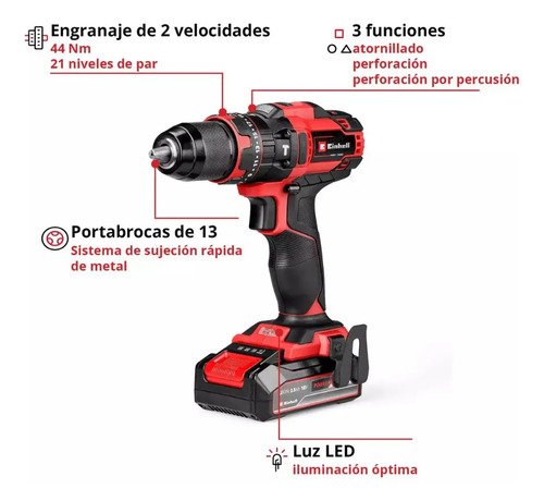Taladro Percutor Te-cd 18/44 Einhell + Bat 2,5ah + Cargador Rojo 50 Hz - Imagen 5