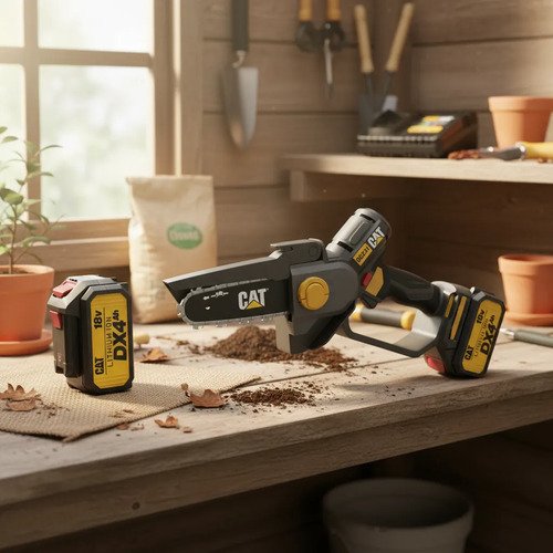 Mini Motosierra Bateria Cat 18v + 1 Bateria 4ah + Cargador Amarillo - Imagen 2