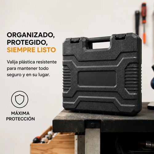 Taladro Percutor Atornillador + 2 Baterías Inalámbrico Negro - Imagen 8