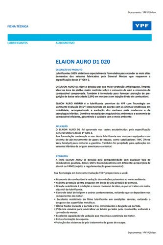 Ypf Aceite Sintetico F50 Dexos I 0w20 Elaion Envase 1 L Tyt - Imagen 2
