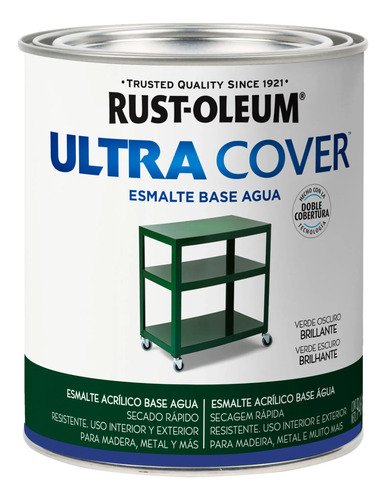 Pintura Esmalte Al Agua Ultra Cover Rust Oleum 0,9lt Verde Oscuro Brillante