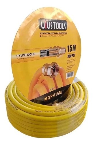 Manguera 15 Metros Para Compresor/aire Reforzada Pvc 300psi Color Amarillo