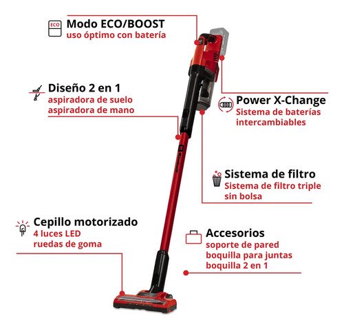 Aspiradora Inalámbrica Einhell Te-sv 18 Li Solo 10 Lts Rojo - Imagen 2