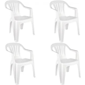 Juego De 4 Sillas Bela Vista De Plástico Blanco Con Reposabrazos, Más Colores: Blanco Liso