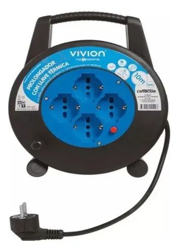 Alargue Carrete Enrollador 4 Tomas Shucko Vivion 10mts Pf Color 10 M - Imagen 2
