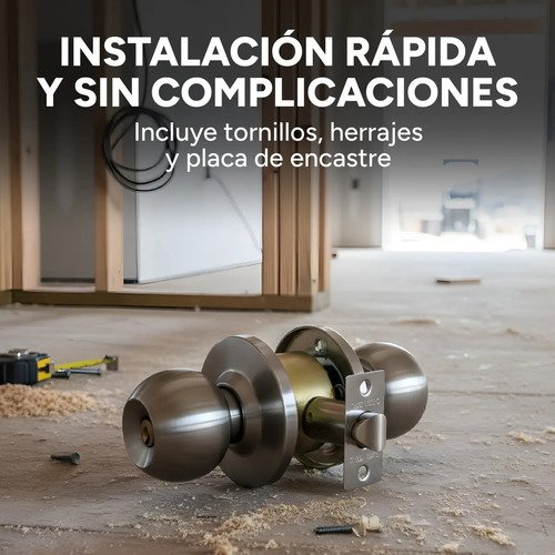 Cerradura Pomo Redondo Para Puerta C/ Tres Llaves Interior Plateado - Imagen 3