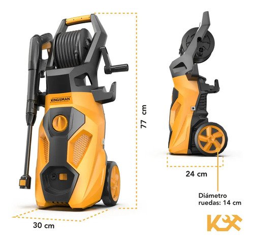 Hidrolavadora Kingsman, Alta Presión 140 Bar + Accesorios. Amarillo 60 Hz - Imagen 2
