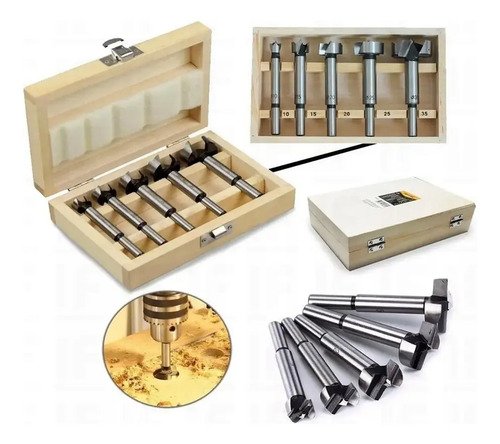 Kit De 5 Brocas Forstner Con Bisagras Para Madera De 10 A 35 Mm