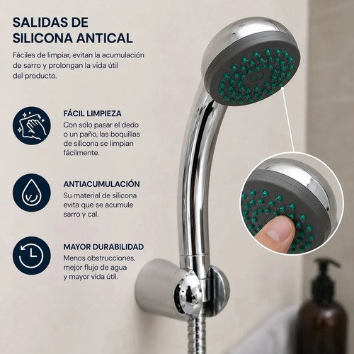 Monocomando Ducha Rimontti Plateado Con Teléfono De Pared Cromado - Imagen 4